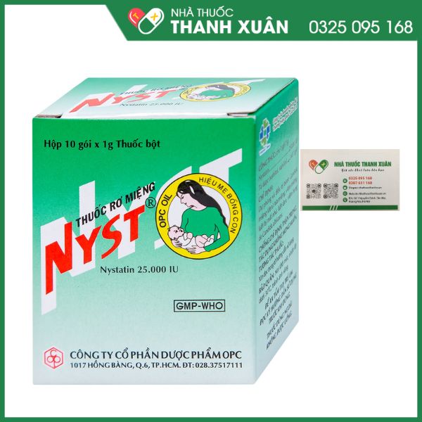 Thuốc bột rơ miệng Nyst trị bệnh Candida miệng (10 gói x 1g thuốc bột)